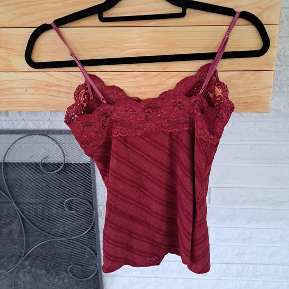 Vixen Y2K Tank Top Velvet Burnout Maroon Babydoll Spaghetti Strap Fairygrunge M - Picture 4 of 9